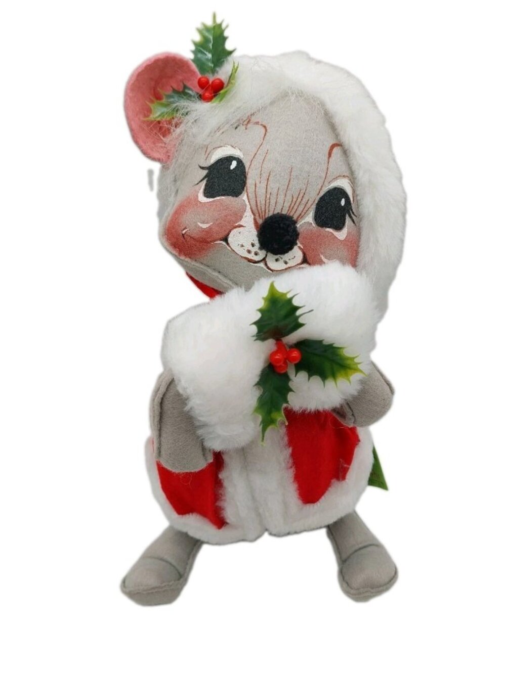 Annalee Christmas Mouse Doll Christmas Muff Holly 12" Stuffed 1988